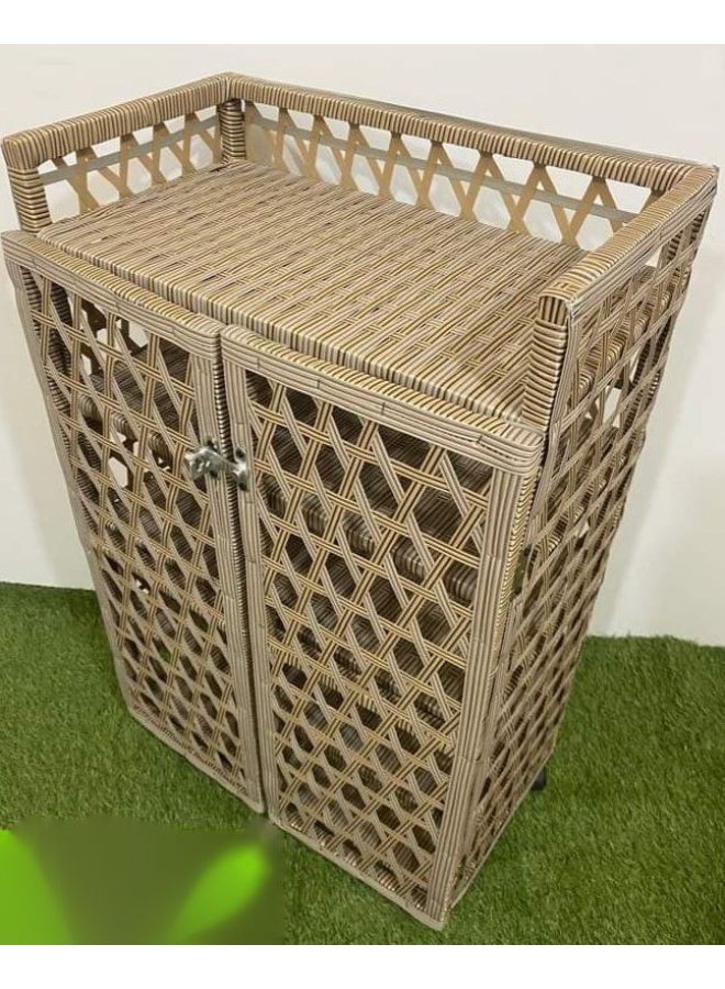 Hand Made Rattan Cabinet, 4 Shelves + Top Rack, 50x35x90 cm - Multi Color